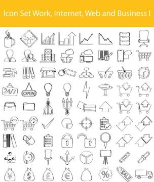 Drawn Doodle Lined Icon Set Work, Internet, Web and Business I 스톡 일러스트