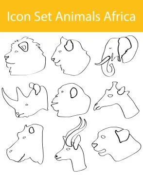 Drawn Doodle Lined Icon Set Animals Africa Stock Illustration