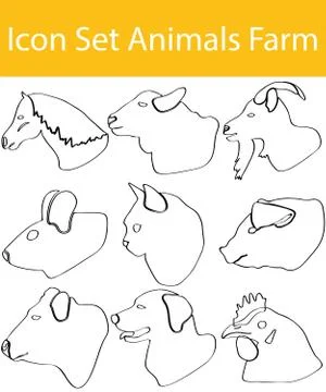 Drawn Doodle Lined Icon Set Animals Farm Stock-Illustration