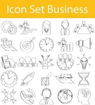 Drawn Doodle Lined Icon Set Business Stock Illustration