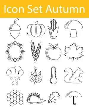 Drawn Doodle Lined Icon Set Autumn Illustrazione stock