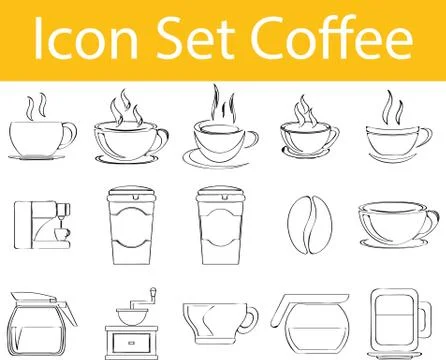 Drawn Doodle Lined Icon Set Coffee I Stock Illustration