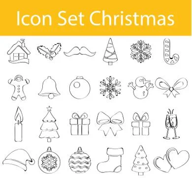 Drawn Doodle Lined Icon Set Christmas イラスト素材