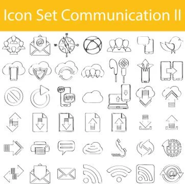 Drawn Doodle Lined Icon Set Communication II Stock Illustration