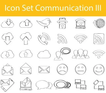 Drawn Doodle Lined Icon Set Communication III Stock Illustration