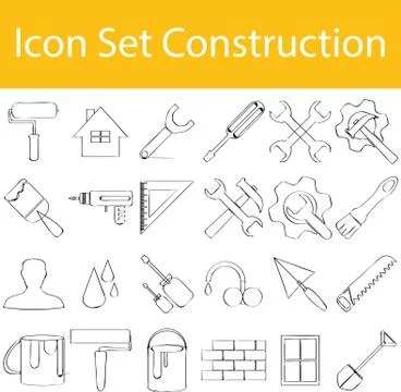Drawn Doodle Lined Icon Set Construction I Stock Illustration