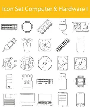 Drawn Doodle Lined Icon Set Computer Hardware I Stock Illustration