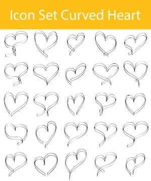 Drawn Doodle Lined Icon Set Curved Hearts Stock Illustration