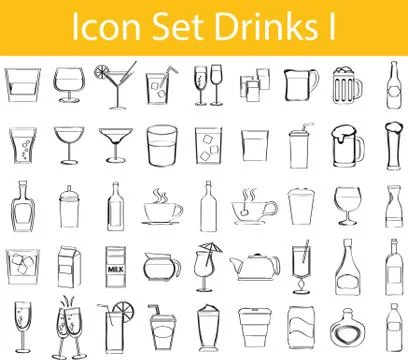 Drawn Doodle Lined Icon Set Drinks I 스톡 일러스트