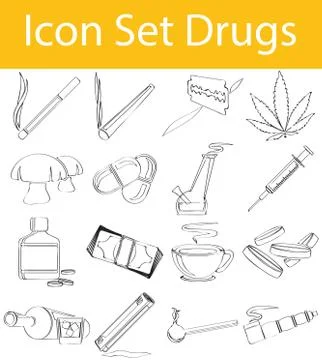 Drawn Doodle Lined Icon Set Drugs Stock Illustration