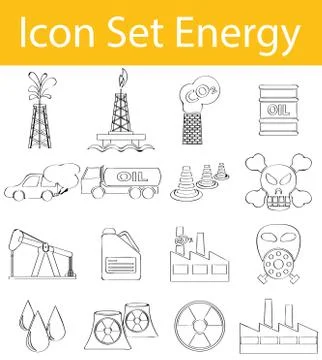 Drawn Doodle Lined Icon Set Energy I Illustrazione stock