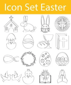 Drawn Doodle Lined Icon Set Easter Illustrazione stock