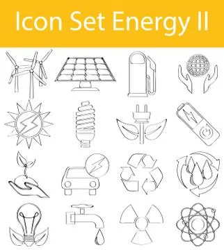 Drawn Doodle Lined Icon Set Energy II Stock Illustration