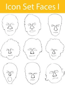 Drawn Doodle Lined Icon Set Faces I Stock-Illustration