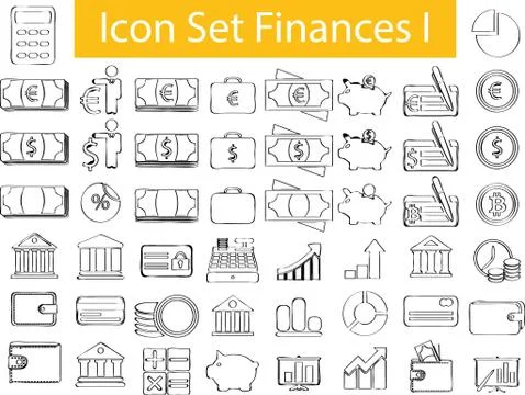 Drawn Doodle Lined Icon Set Finances I Illustrazione stock