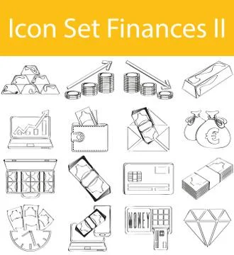 Drawn Doodle Lined Icon Set Finances II Stock Illustration