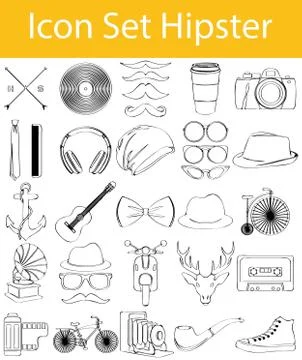 Drawn Doodle Lined Icon Set Hipster 스톡 일러스트