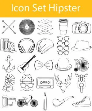 Drawn Doodle Lined Icon Set Hipster Illustrazione stock