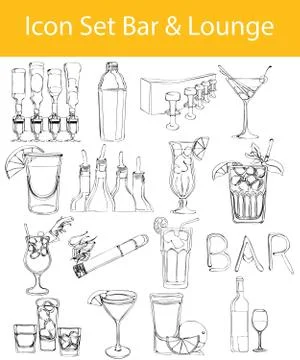 Drawn Doodle Lined Icon Set Bar &amp; Lounge Stock Illustration