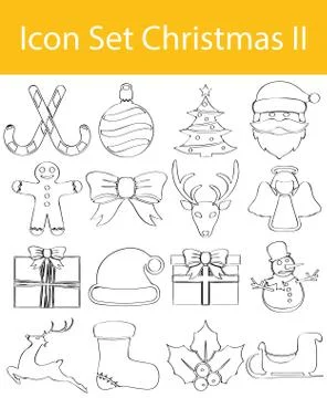 Drawn Doodle Lined Icon Set Christmas Stock Illustration
