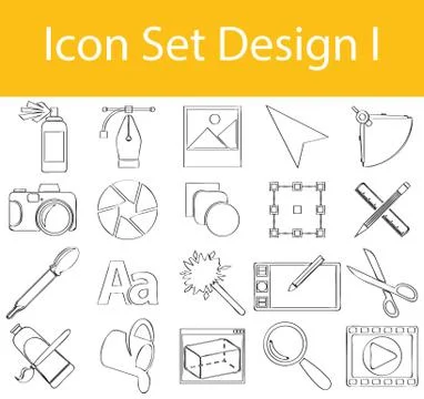 Drawn Doodle Lined Icon Set Design Stock Illustration