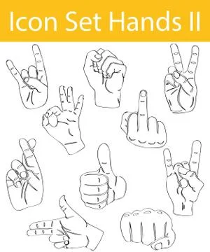 Drawn Doodle Lined Icon Set Hands  Stock Illustration
