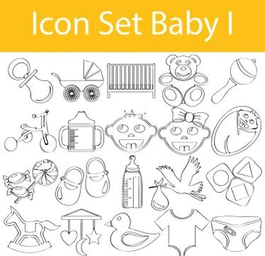 Drawn Doodle Lined Icon Set Baby Stock Illustration