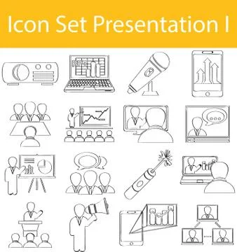 Drawn Doodle Lined Icon Set Presentation Stock Illustration