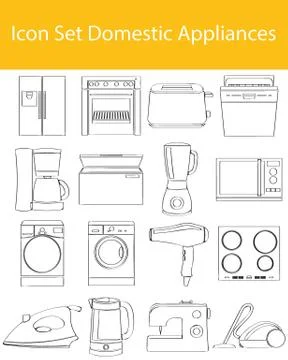 Drawn Doodle Lined Icon Set Domestic Appliances I Stock-Illustration