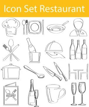 Drawn Doodle Lined Icon Set Restaurant I Stock-Illustration