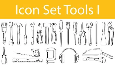 Drawn Doodle Lined Icon Set Tools I 스톡 일러스트