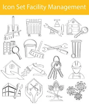 Drawn Doodle Lined Icon Set Facility Management I Illustrazione stock