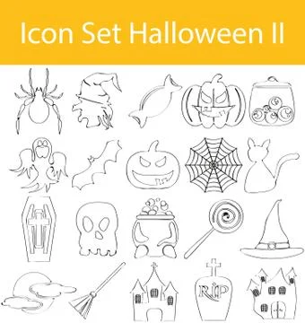 Drawn Doodle Lined Icon Set Halloween II Stock Illustration