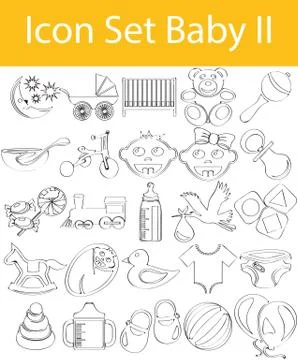 Drawn Doodle Lined Icon Set Baby II Stock Illustration