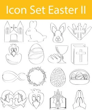Drawn Doodle Lined Icon Set Easter II Stock Illustration