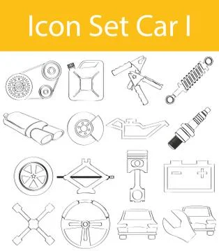 Drawn Doodle Lined Icon Set Car I Illustrazione stock