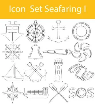 Drawn Doodle Lined Icon Set Seafaring イラスト素材