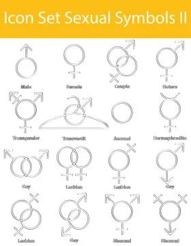 Drawn Doodle Lined Icon Set Sexual Symbols Illustrazione stock