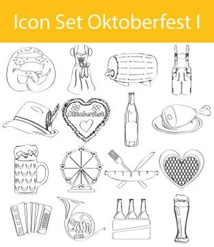 Drawn Doodle Lined Icon Set Oktoberfest Stock Illustration