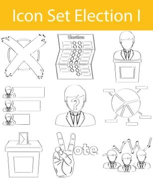 Drawn Doodle Lined Icon Set Election イラスト素材