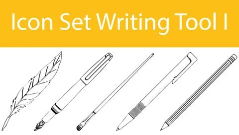 Drawn Doodle Lined Icon Set Writing Tool イラスト素材