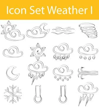 Drawn Doodle Lined Icon Set Weather Stock-Illustration