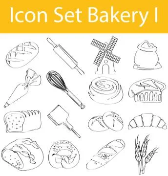 Drawn Doodle Lined Icon Set Bakery I Stock Illustration