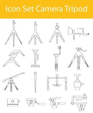 Drawn Doodle Lined Icon Set Camera Tripod Stock Illustration