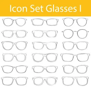 Drawn Doodle Lined Icon Set Glasses I Stock Illustration