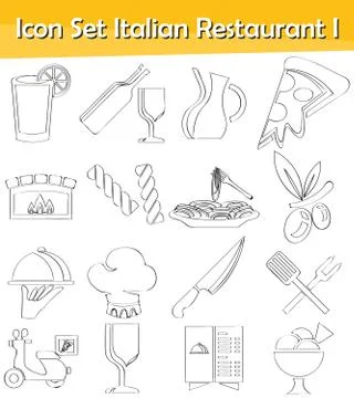 Drawn Doodle Lined Icon Set Italian Restaurant I Stock-Illustration