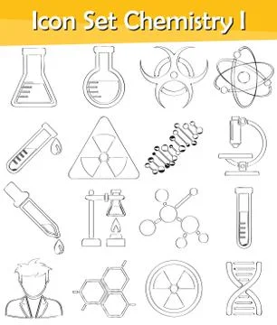 Drawn Doodle Lined Icon Set Chemistry I Illustrazione stock