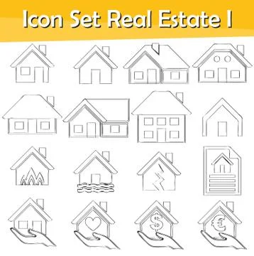 Drawn Doodle Lined Icon Set Real Estate I Illustrazione stock