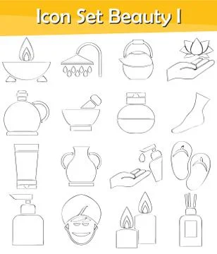 Drawn Doodle Lined Icon Set Beauty I Stock Illustration