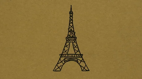 Drawn Eiffel Tower on a craft paper Stock Footage 68983440
